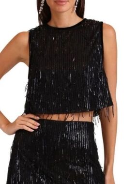 AVEC LES FILLES Sequin Pullover Tank Top In Black Size Large NWOT